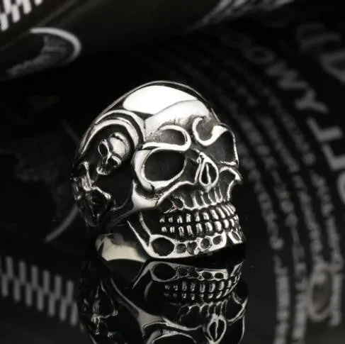 Fashion Ring Stainless Steel Rings For Man Big Tripple Skull Ring Punk Biker Jewelry