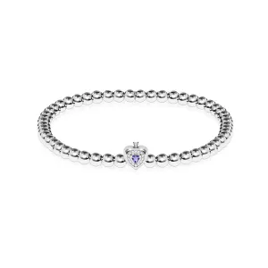 February | Amethyst Birthstone | Silver | Crystal Heart Bracelet