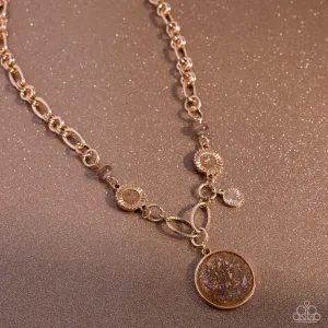 FLECKS Big Thing - Brown - Cat's Eye Bead and Iridescent Glittery Pendant Paparazzi Short Necklace