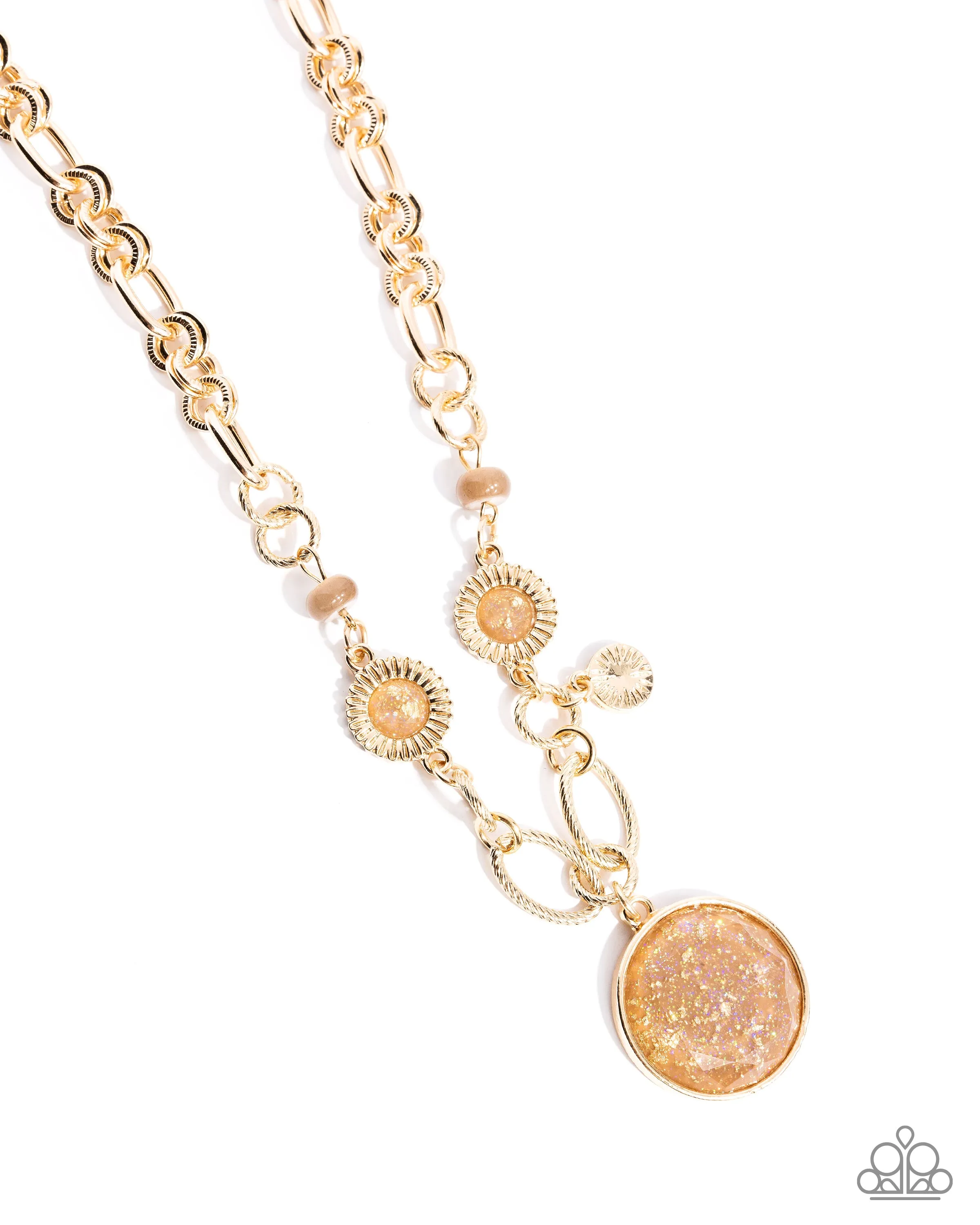 FLECKS Big Thing - Brown - Cat's Eye Bead and Iridescent Glittery Pendant Paparazzi Short Necklace