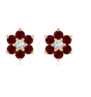 Flower Stud Round 3 MM Garnet 925 Sterling Silver Gold Plated Women Earring