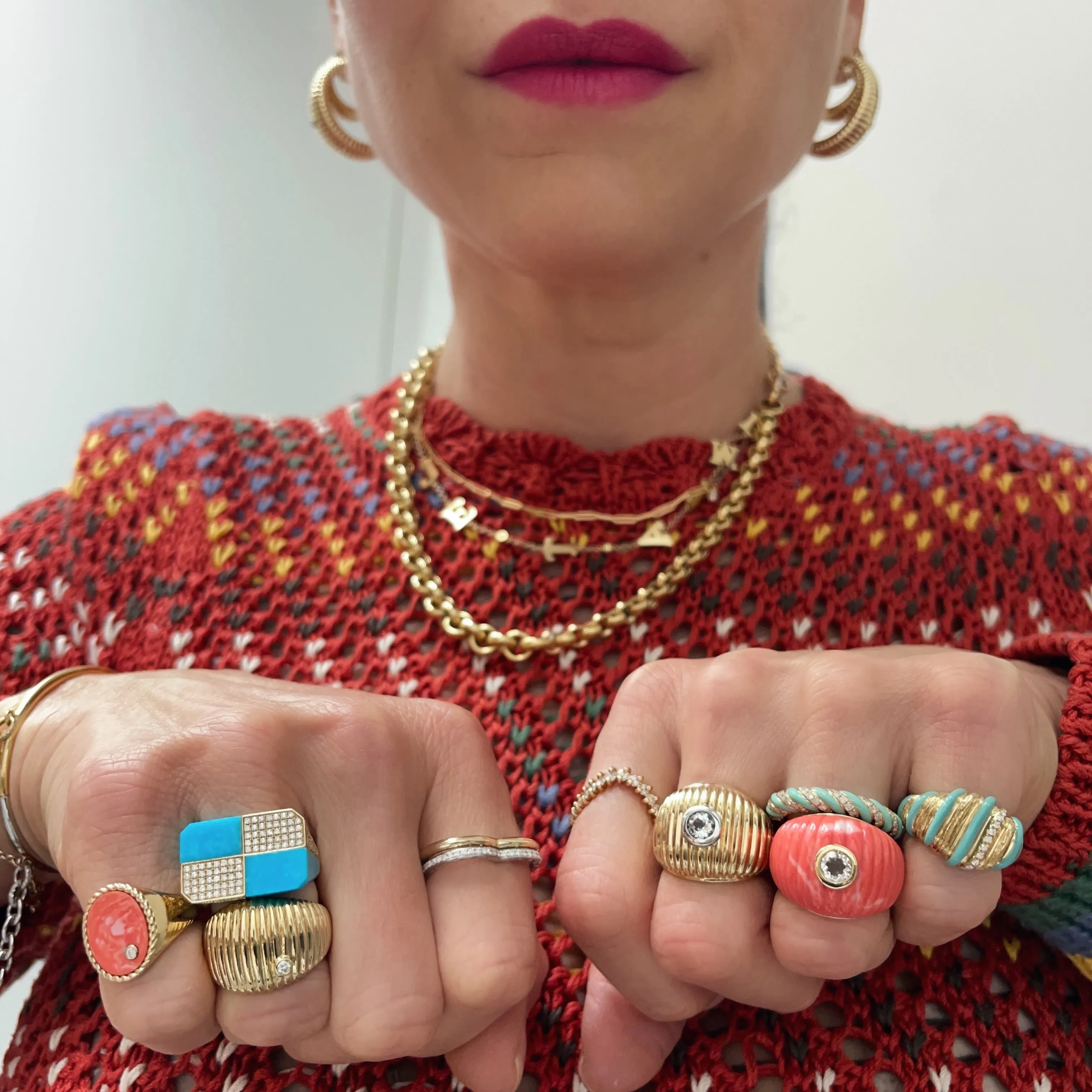 Fluted Diamond & Enamel Wafer Signet Ring