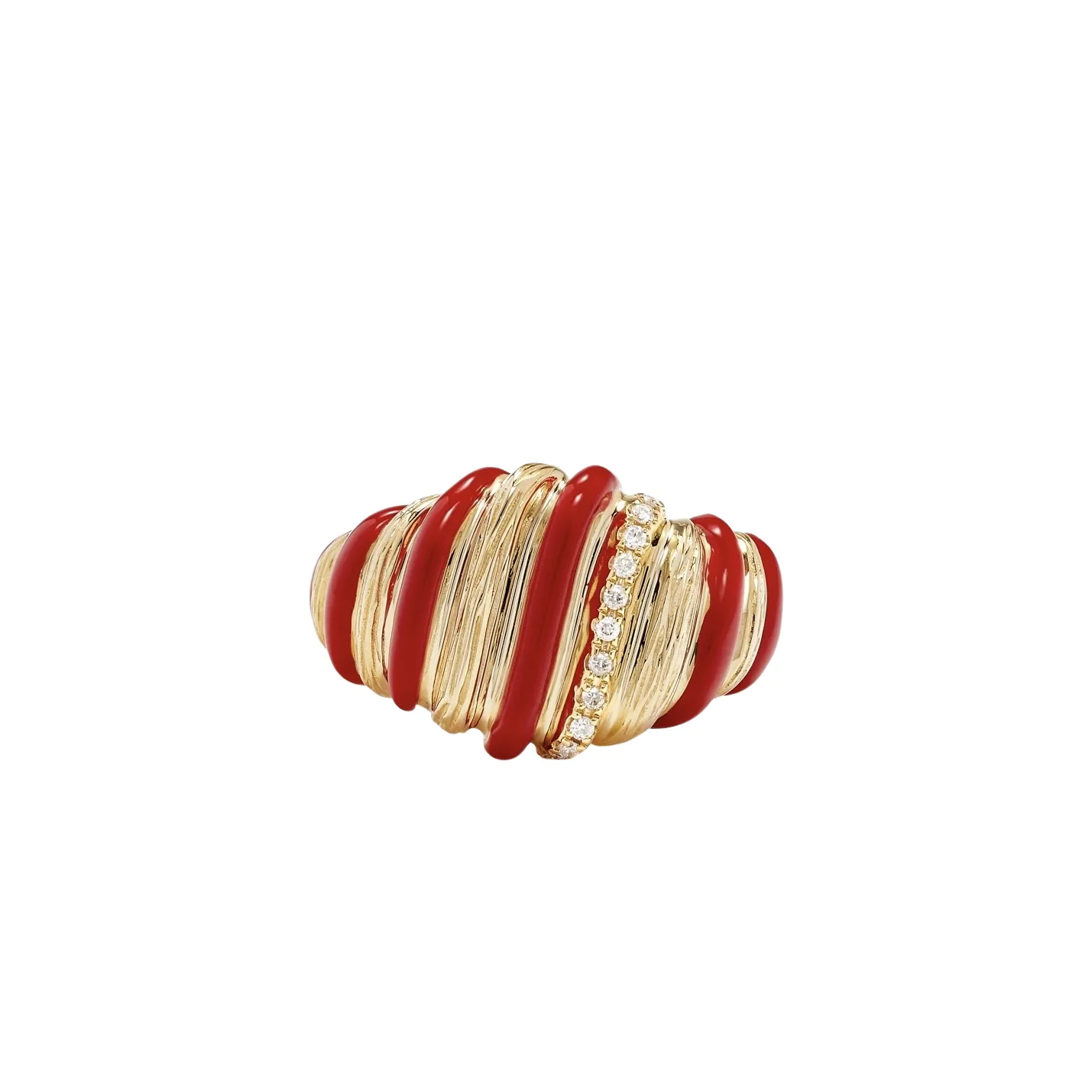 Fluted Diamond & Enamel Wafer Signet Ring