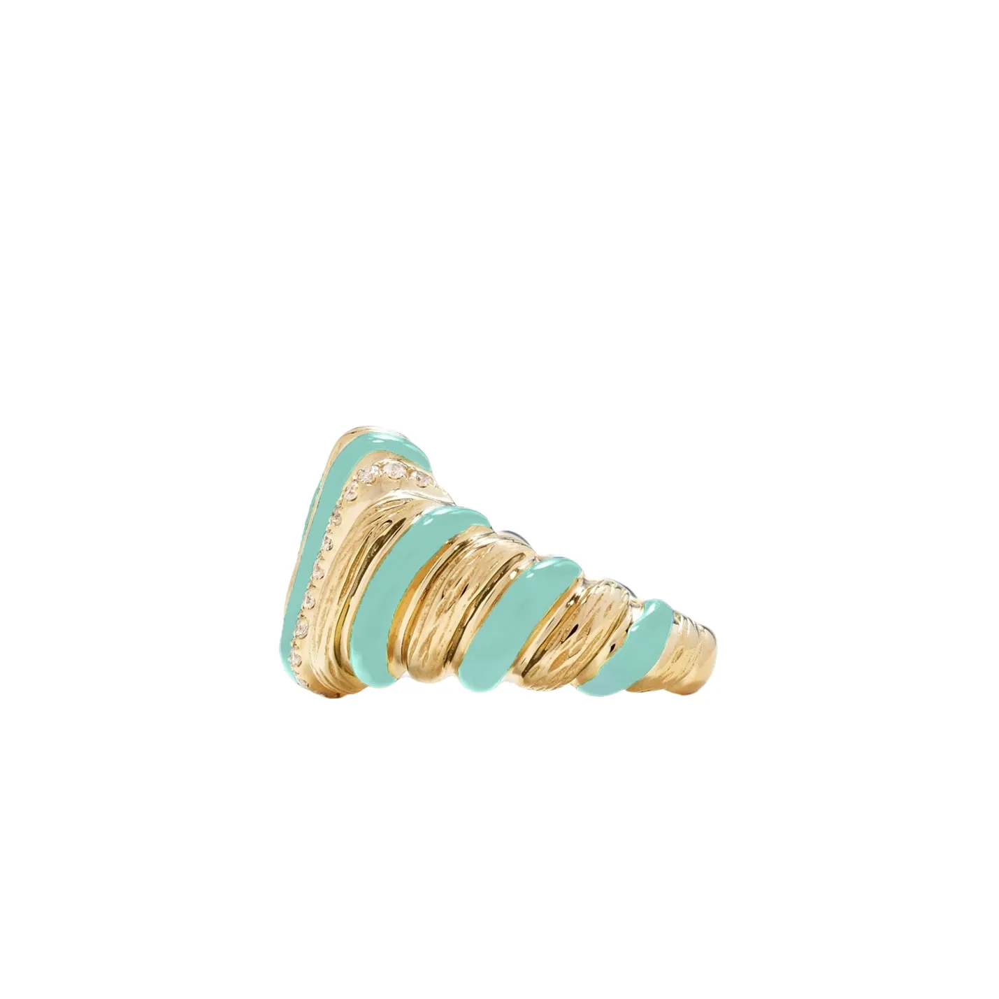 Fluted Diamond & Enamel Wafer Signet Ring