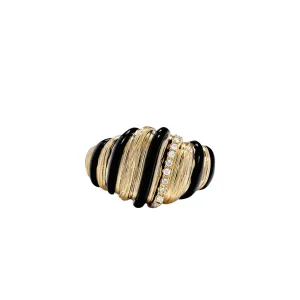 Fluted Diamond & Enamel Wafer Signet Ring
