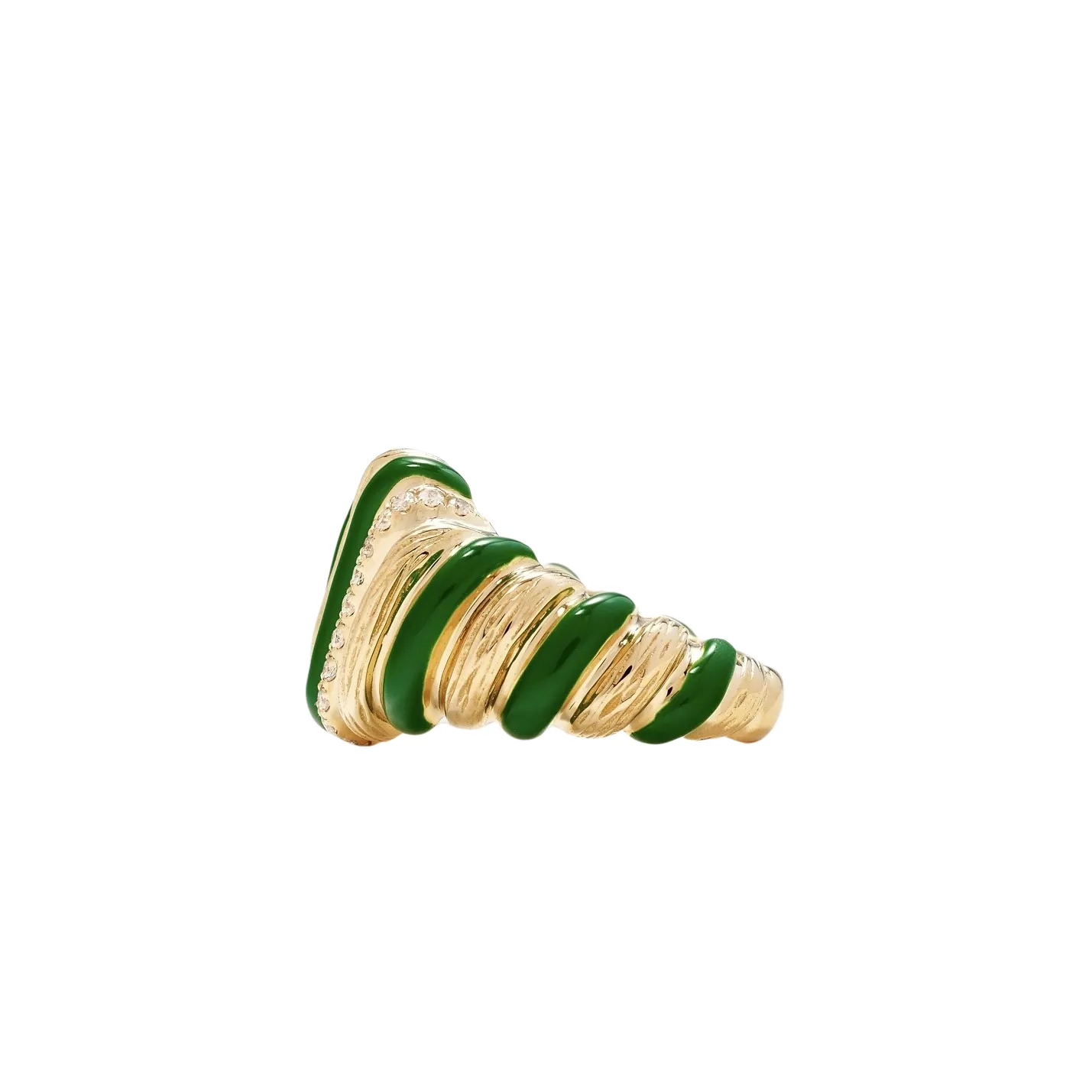 Fluted Diamond & Enamel Wafer Signet Ring