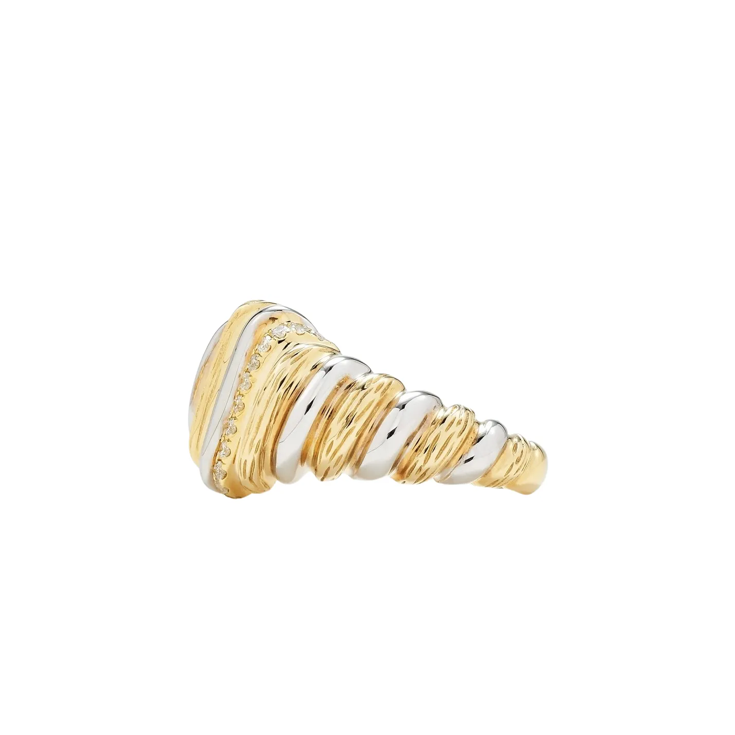 Fluted Diamond & Enamel Wafer Signet Ring