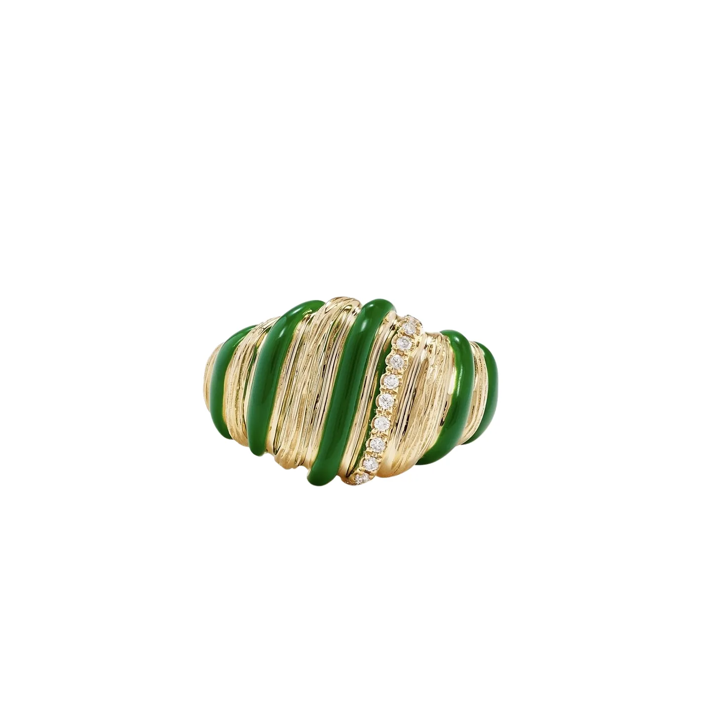 Fluted Diamond & Enamel Wafer Signet Ring