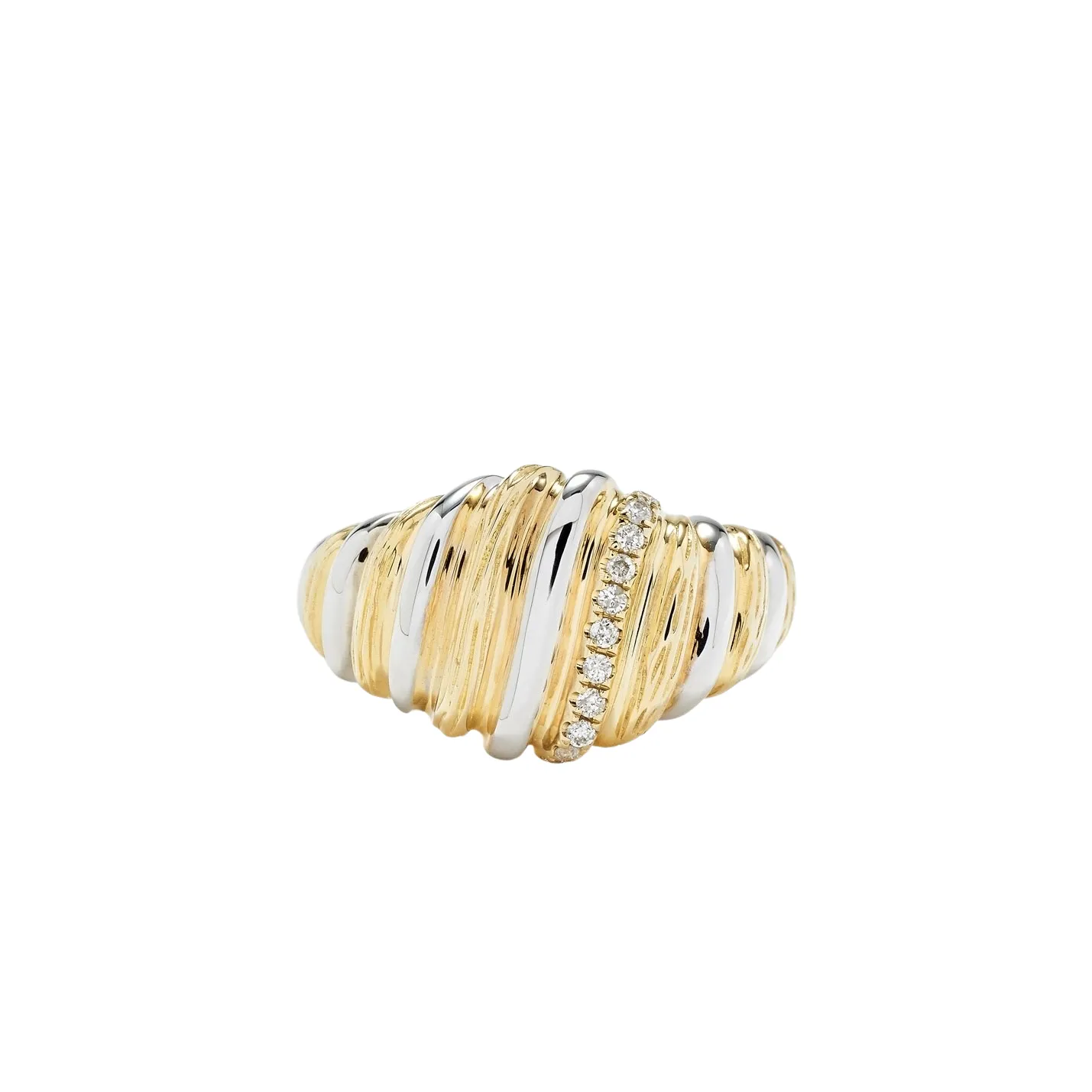Fluted Diamond & Enamel Wafer Signet Ring