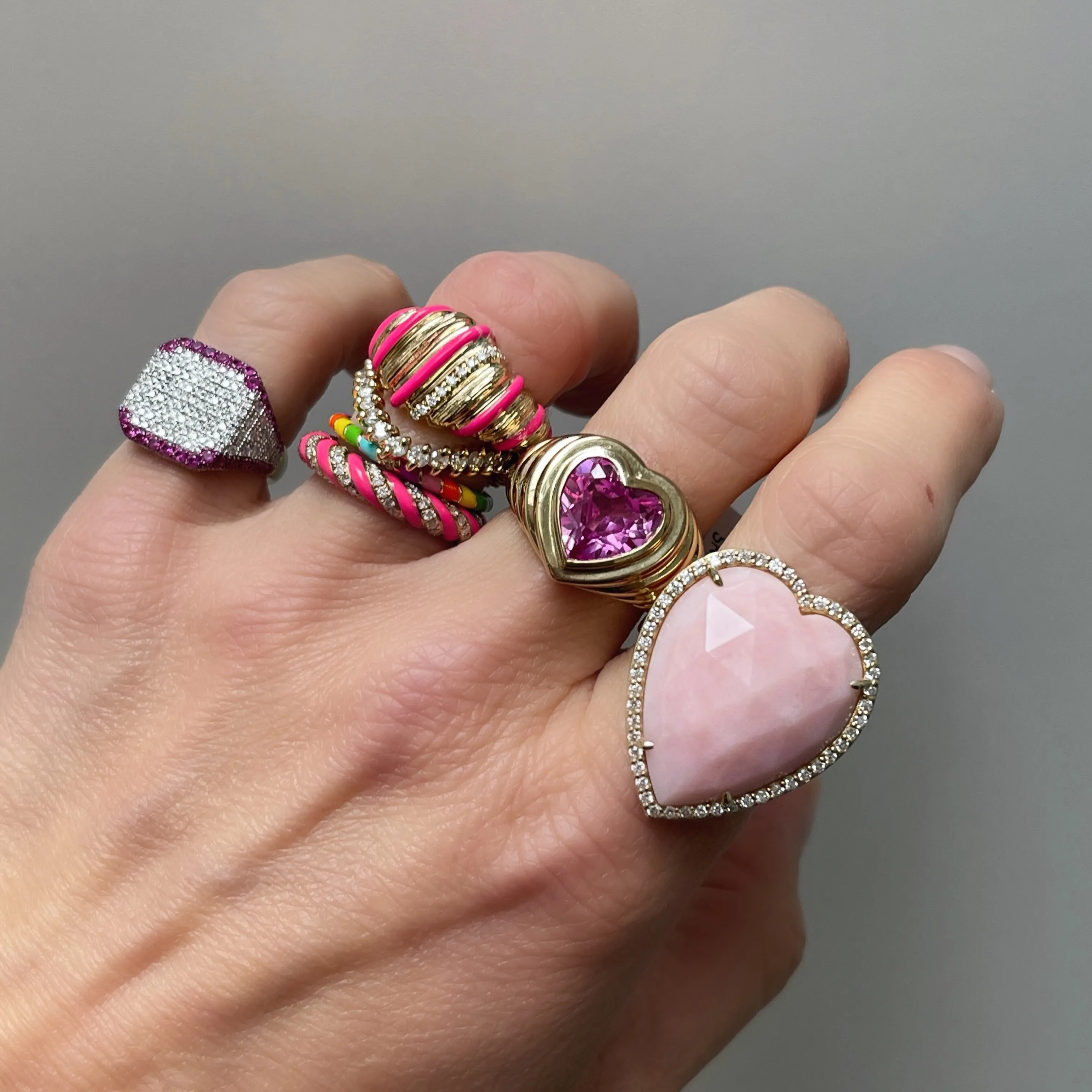 Fluted Diamond & Enamel Wafer Signet Ring