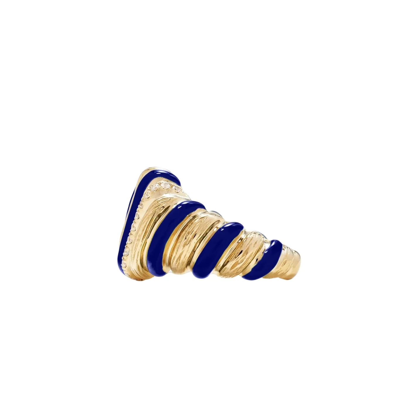 Fluted Diamond & Enamel Wafer Signet Ring