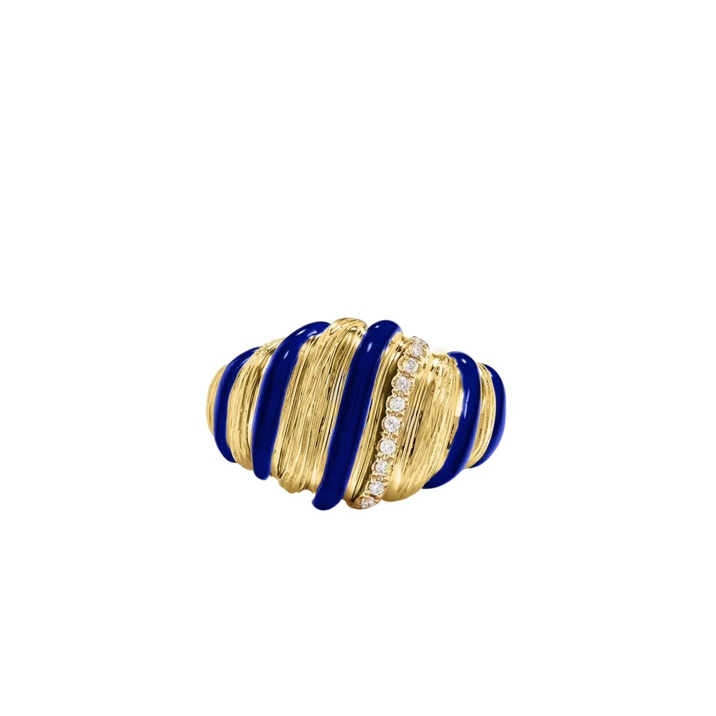 Fluted Diamond & Enamel Wafer Signet Ring