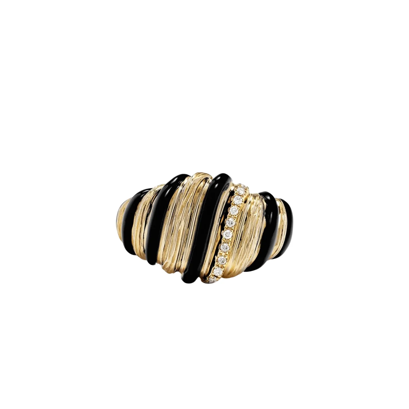 Fluted Diamond & Enamel Wafer Signet Ring