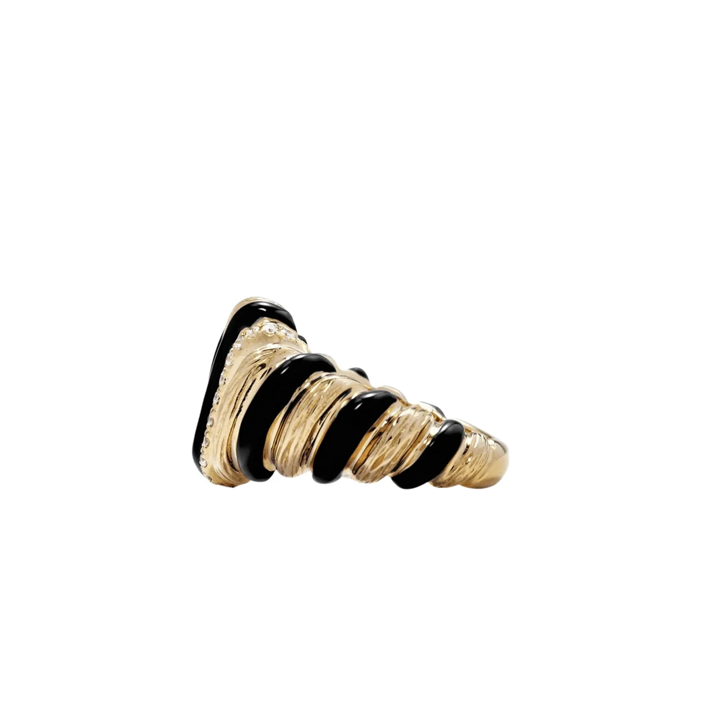 Fluted Diamond & Enamel Wafer Signet Ring