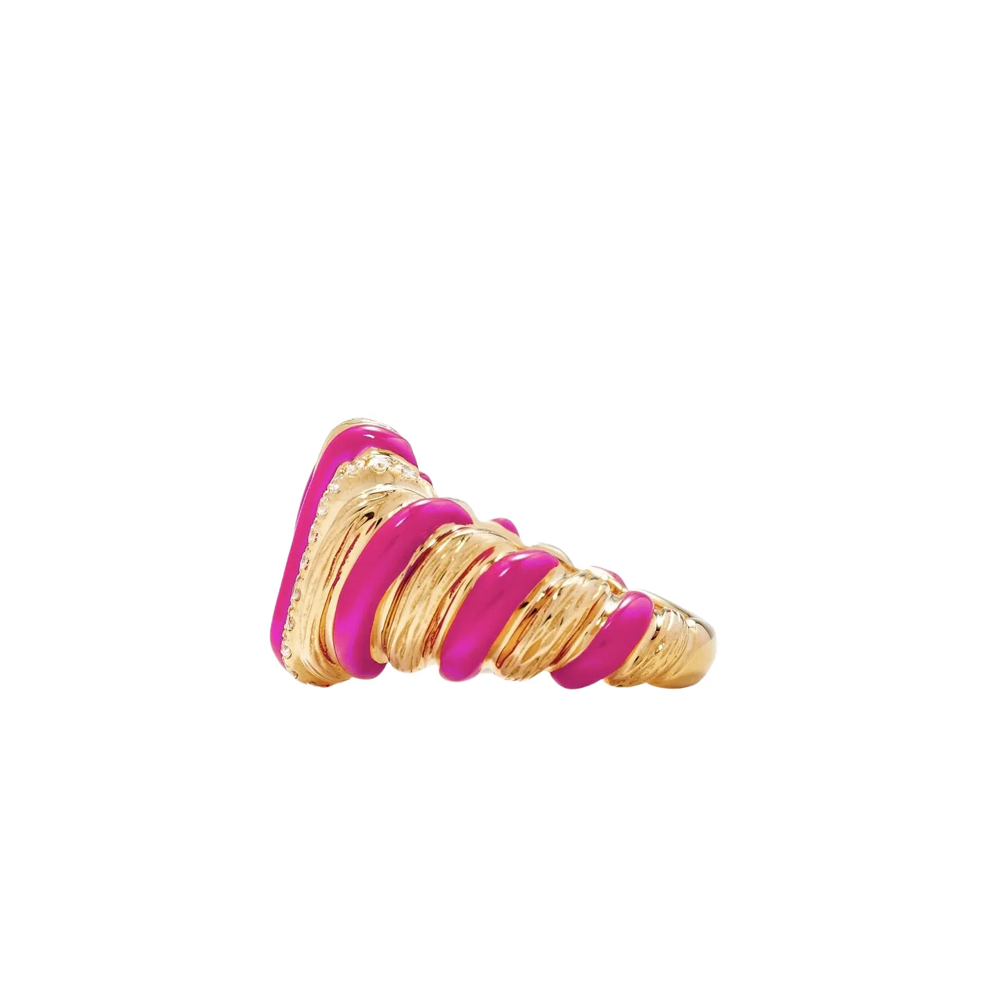 Fluted Diamond & Enamel Wafer Signet Ring