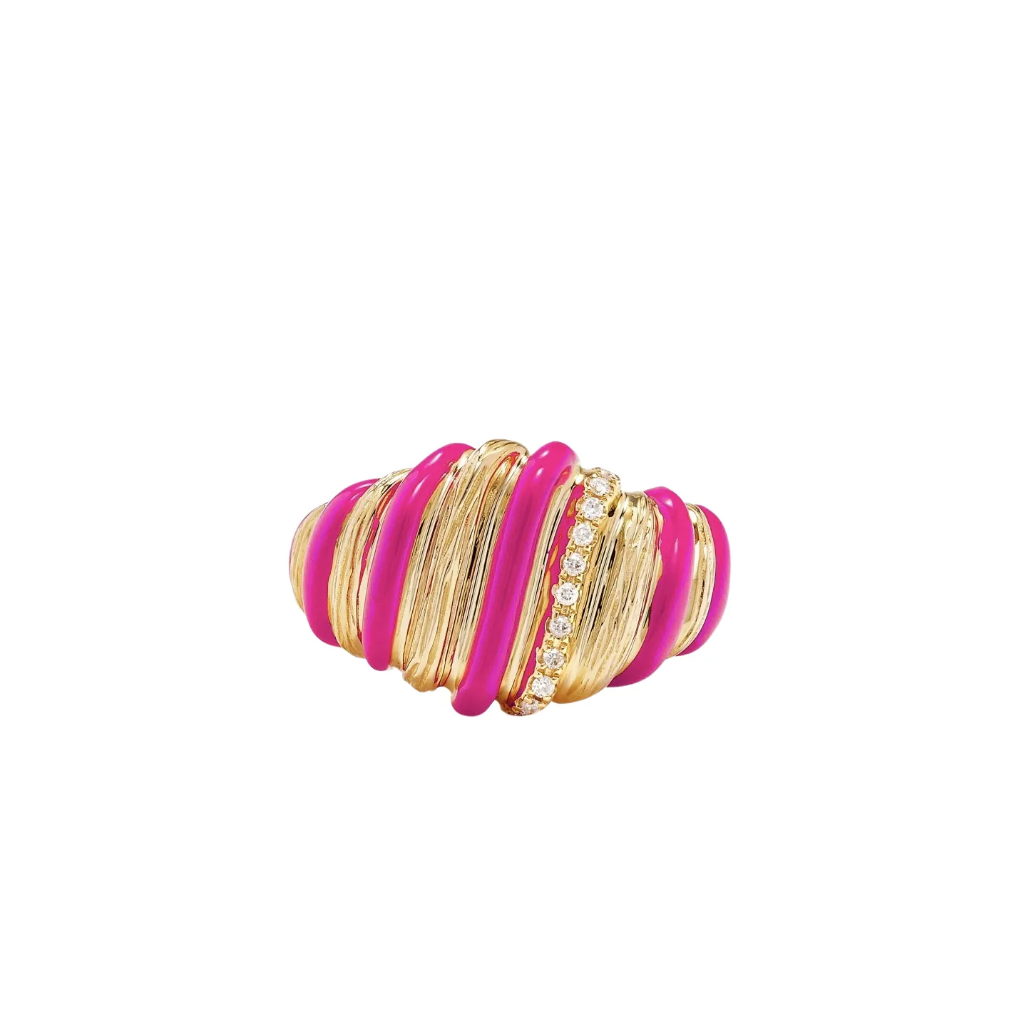 Fluted Diamond & Enamel Wafer Signet Ring