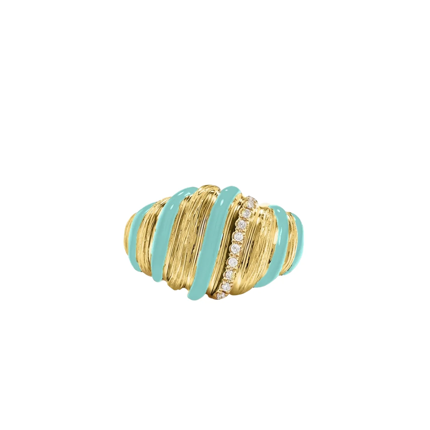 Fluted Diamond & Enamel Wafer Signet Ring