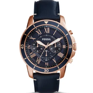 Fossil Grant Sport Blue Leather Strap Blue Dial Chronograph Quartz Watch for Gents - FS5237