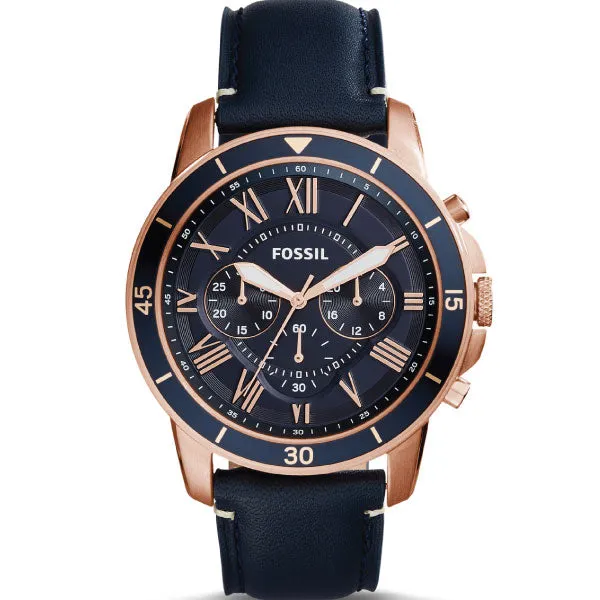 Fossil Grant Sport Blue Leather Strap Blue Dial Chronograph Quartz Watch for Gents - FS5237