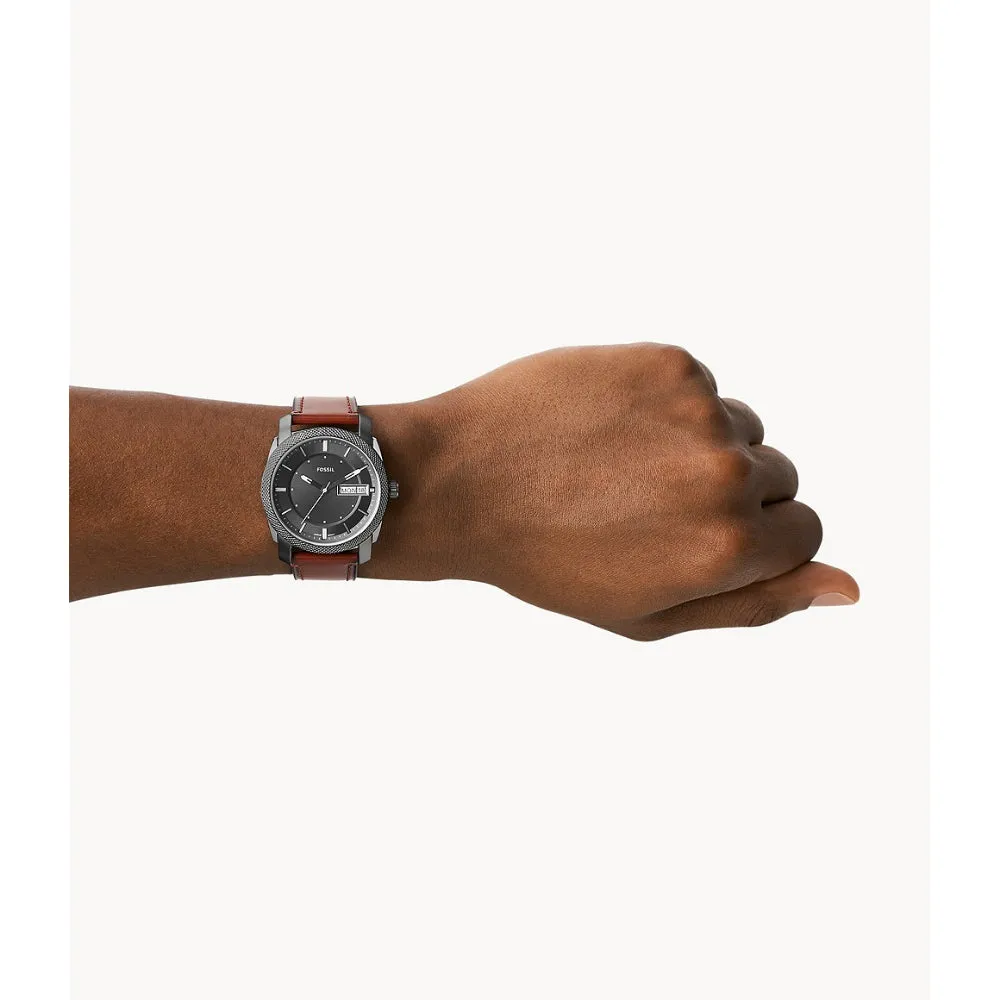 Fossil Machine Men's Three-Hand Date Brown Eco Leather Watch