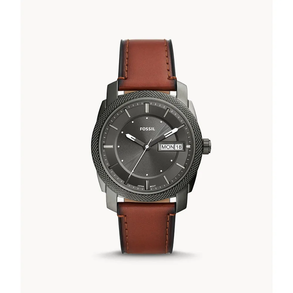 Fossil Machine Men's Three-Hand Date Brown Eco Leather Watch