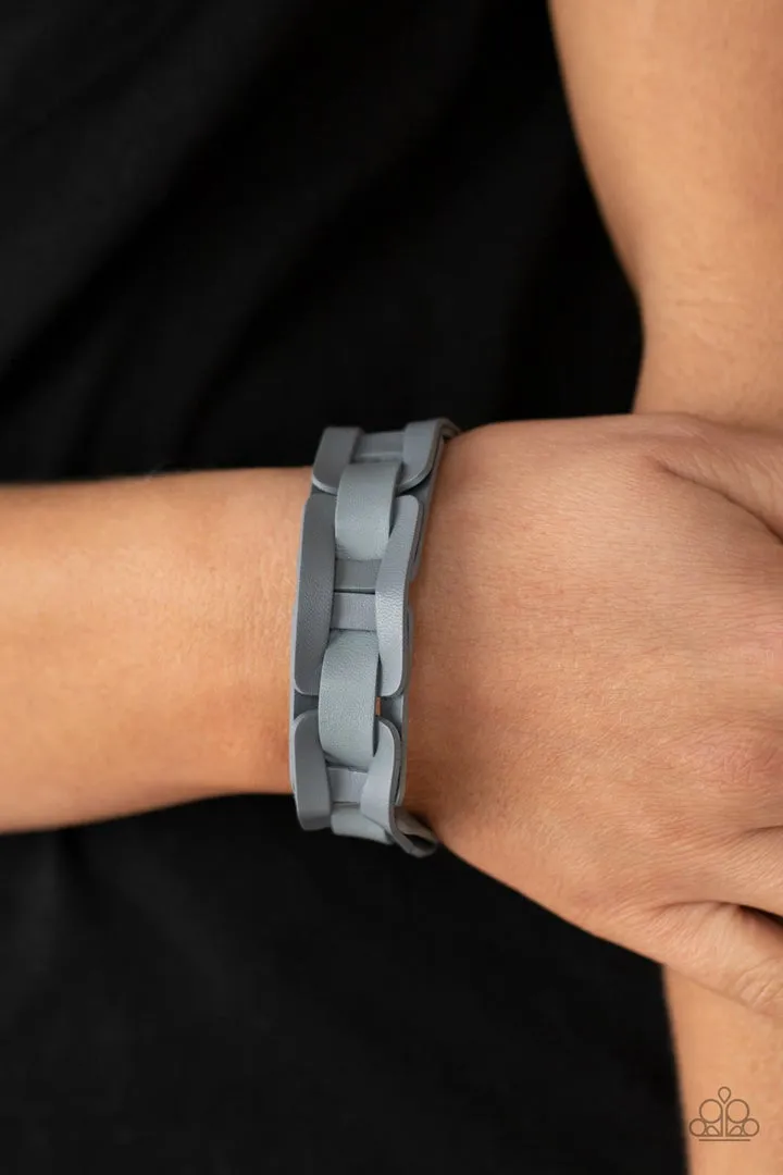 Garage Band Grunge - Silver - Gray Woven Leather Paparazzi Snap Wrap Urban Bracelet