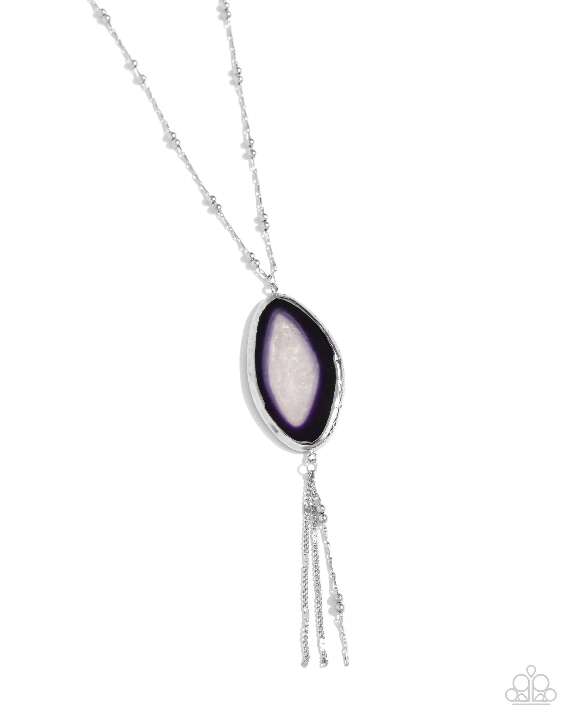 Geode Gamble - Purple - Asymmetrical Stone Silver Satellite Chain Tassel Paparazzi Short Necklace