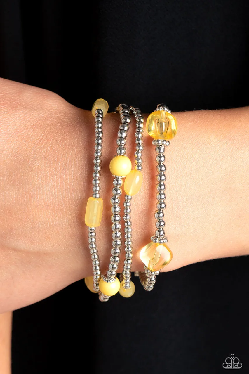 Geometric Guru - Yellow - Mismatched Bead Paparazzi Stretchy Bracelet