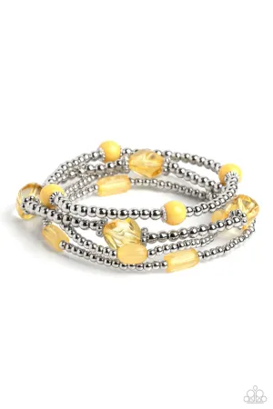 Geometric Guru - Yellow - Mismatched Bead Paparazzi Stretchy Bracelet