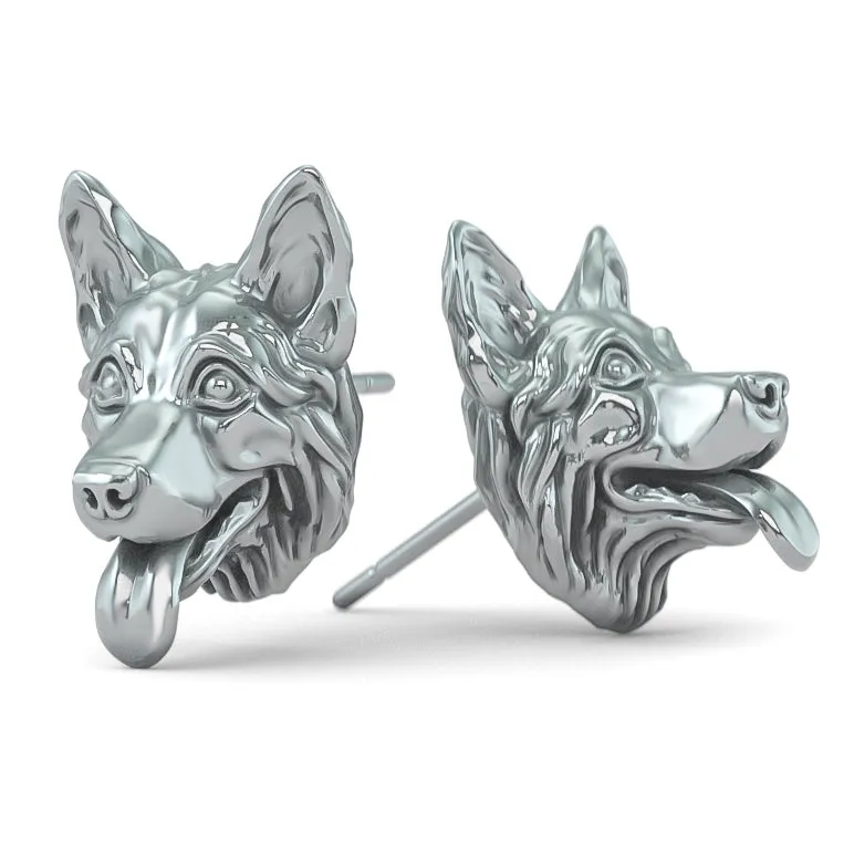 German Shepherd Breed Puppy Face Earring Studs