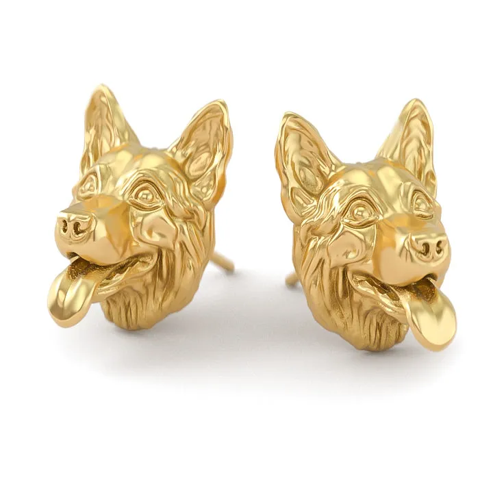 German Shepherd Breed Puppy Face Earring Studs