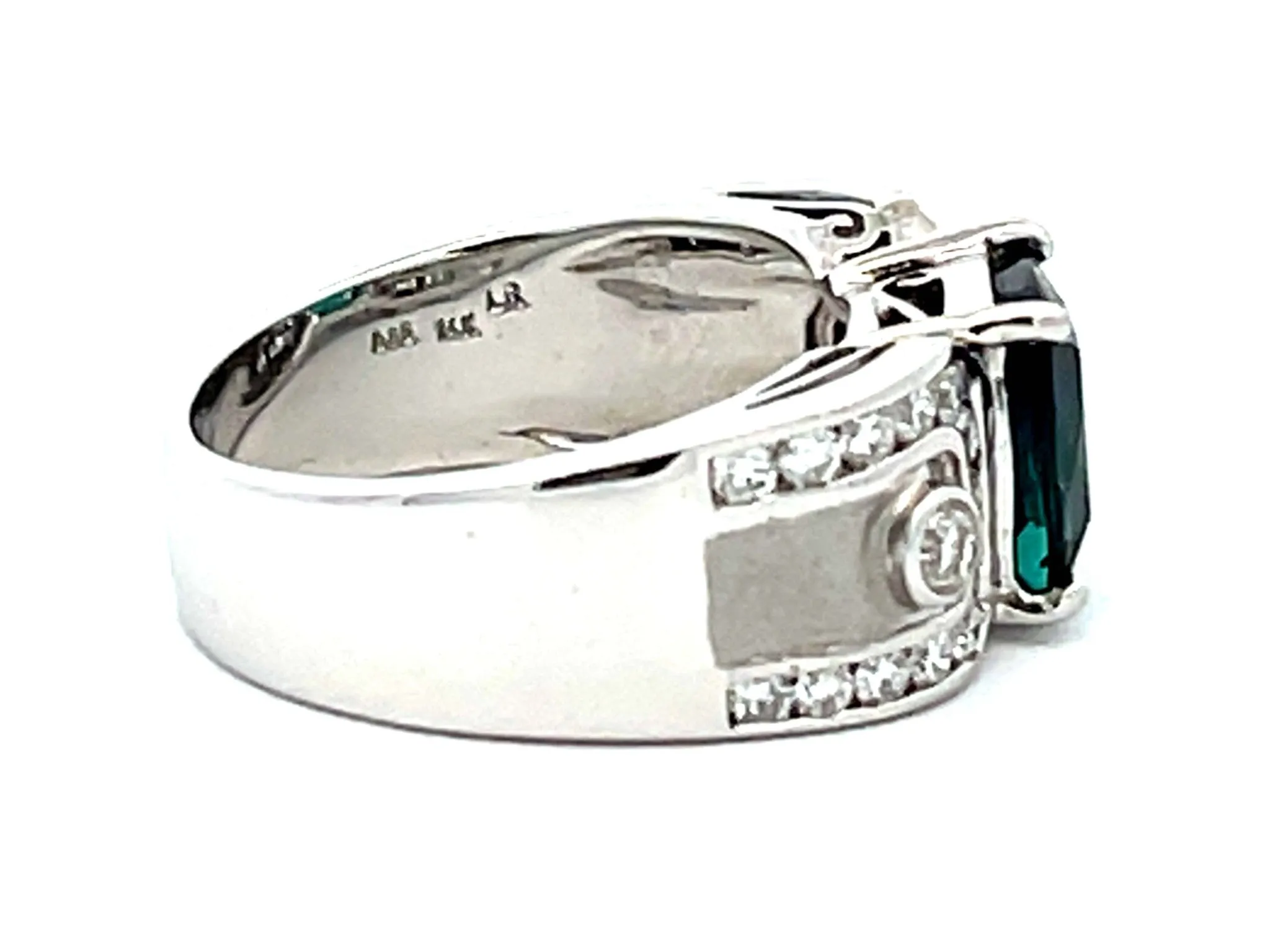 GIA Indicolite Tourmaline and Diamond Ring 14k White Gold