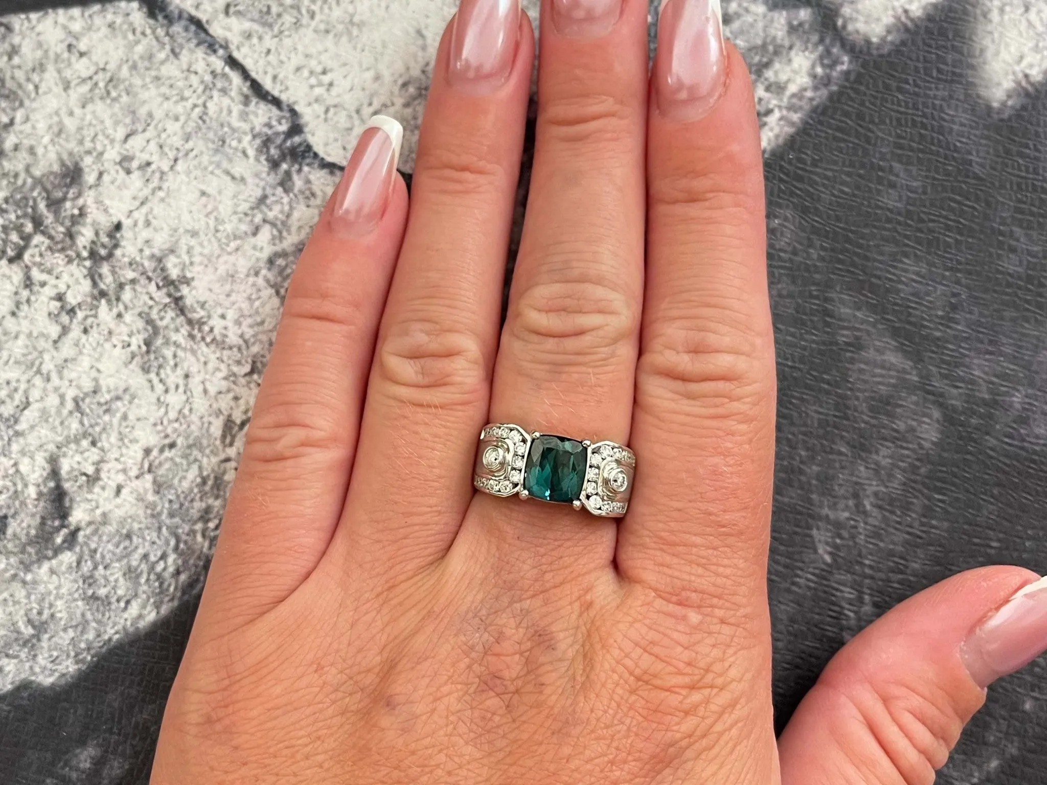GIA Indicolite Tourmaline and Diamond Ring 14k White Gold