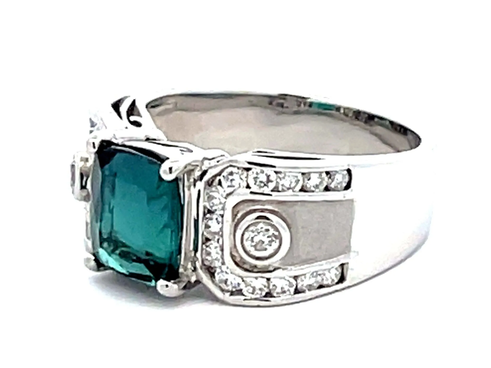 GIA Indicolite Tourmaline and Diamond Ring 14k White Gold