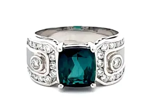 GIA Indicolite Tourmaline and Diamond Ring 14k White Gold