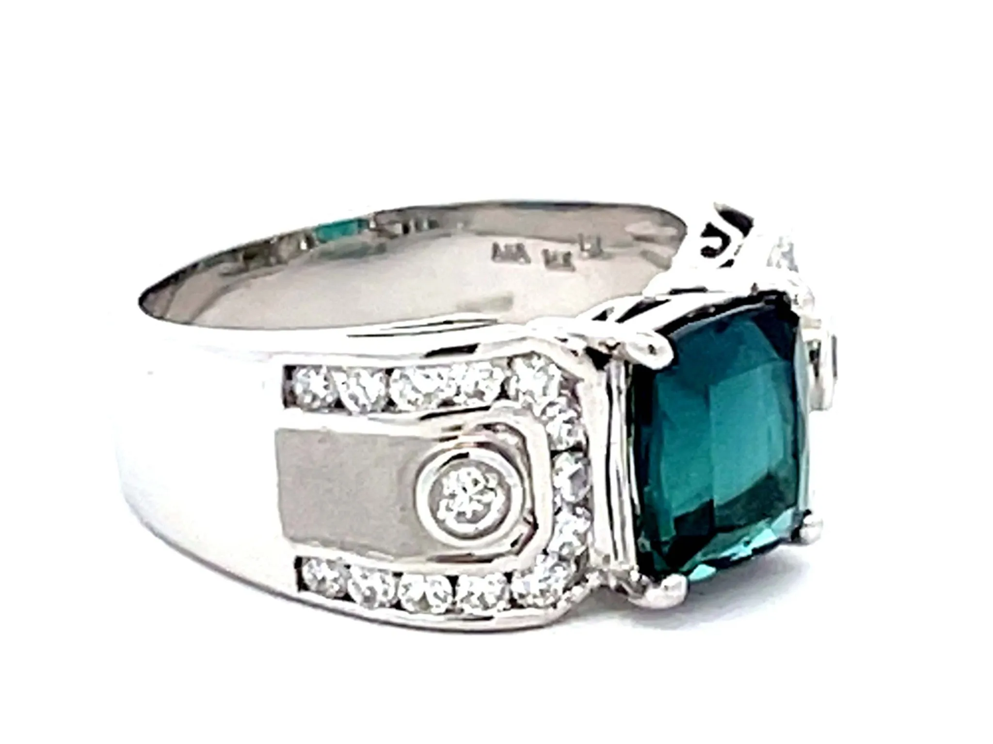 GIA Indicolite Tourmaline and Diamond Ring 14k White Gold