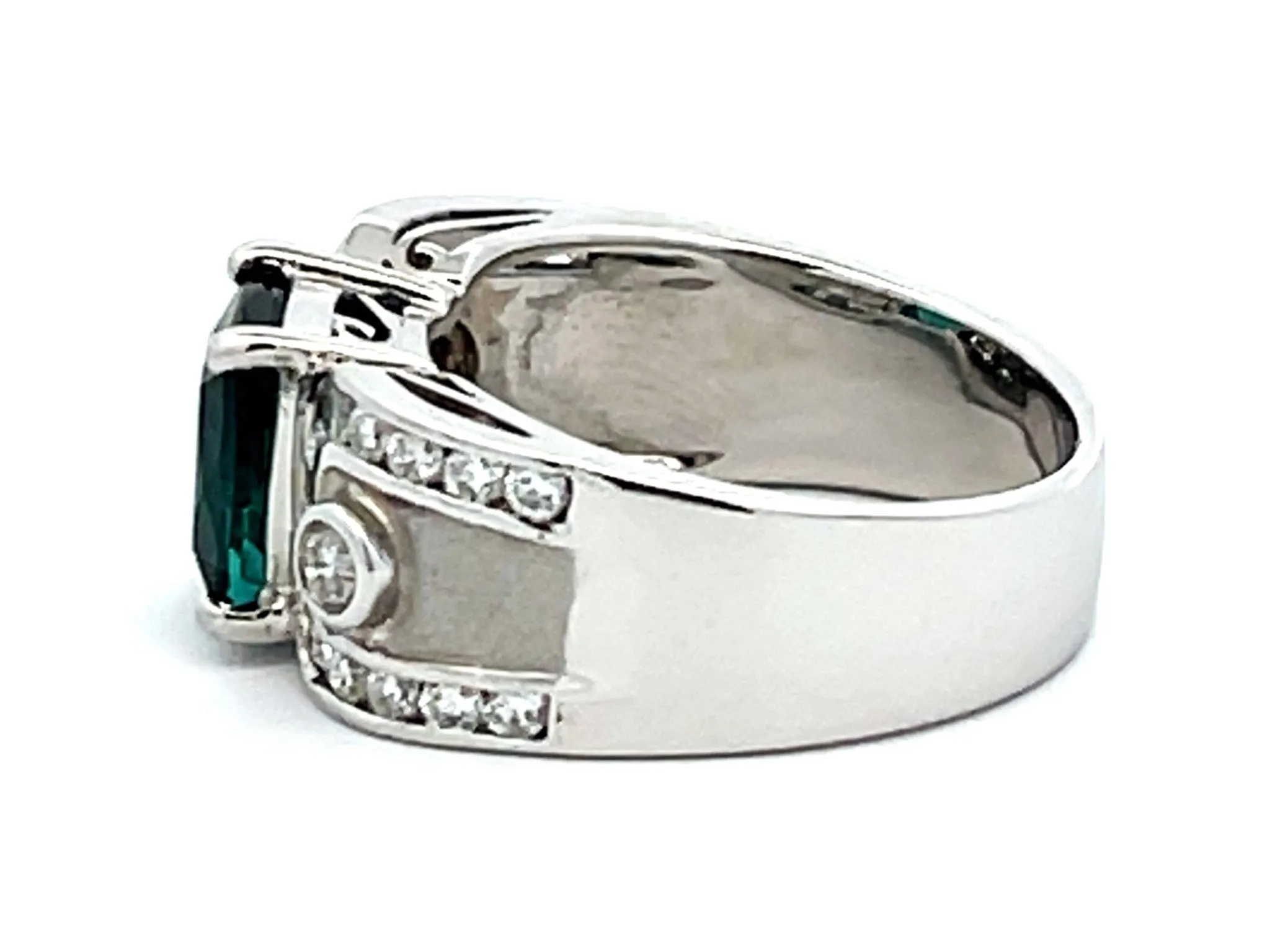 GIA Indicolite Tourmaline and Diamond Ring 14k White Gold