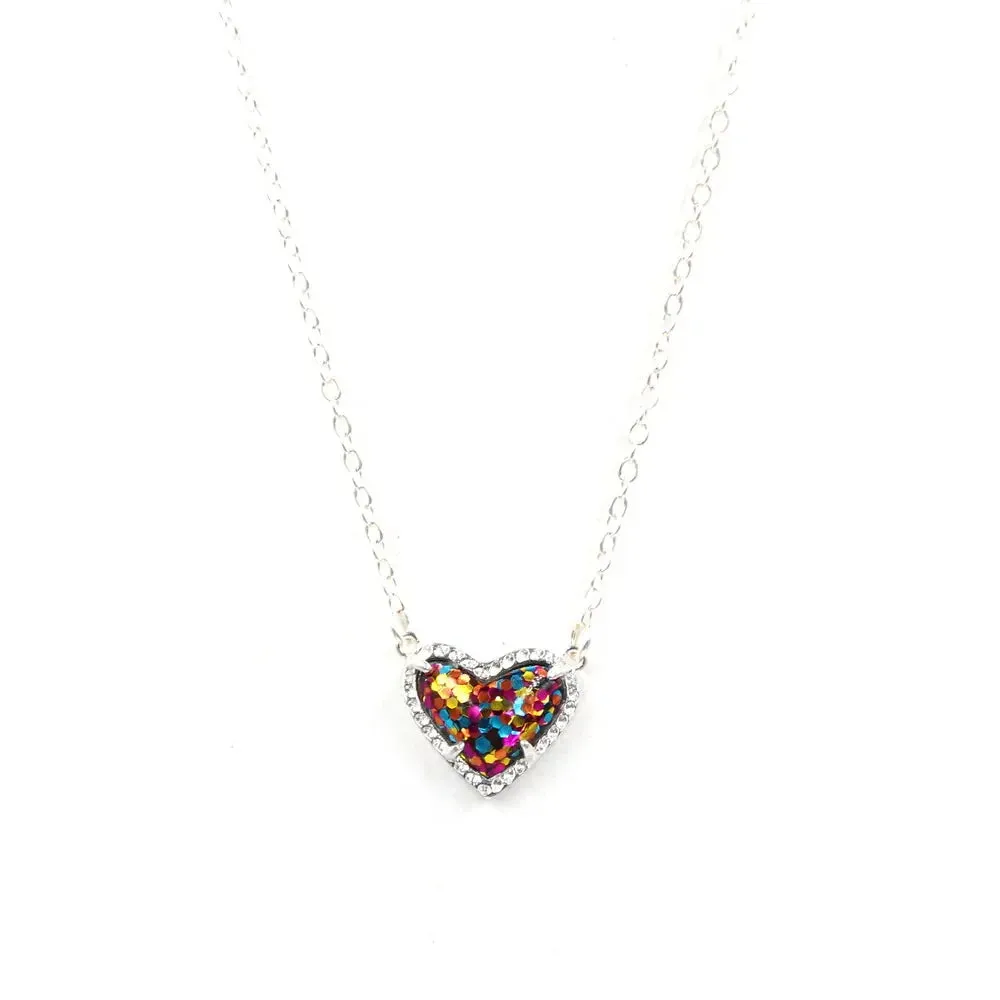 Gift Glitter Abalone Stone Small Heart Shaped 3D Resin Shell Mini Love Necklaces for Women Pendants