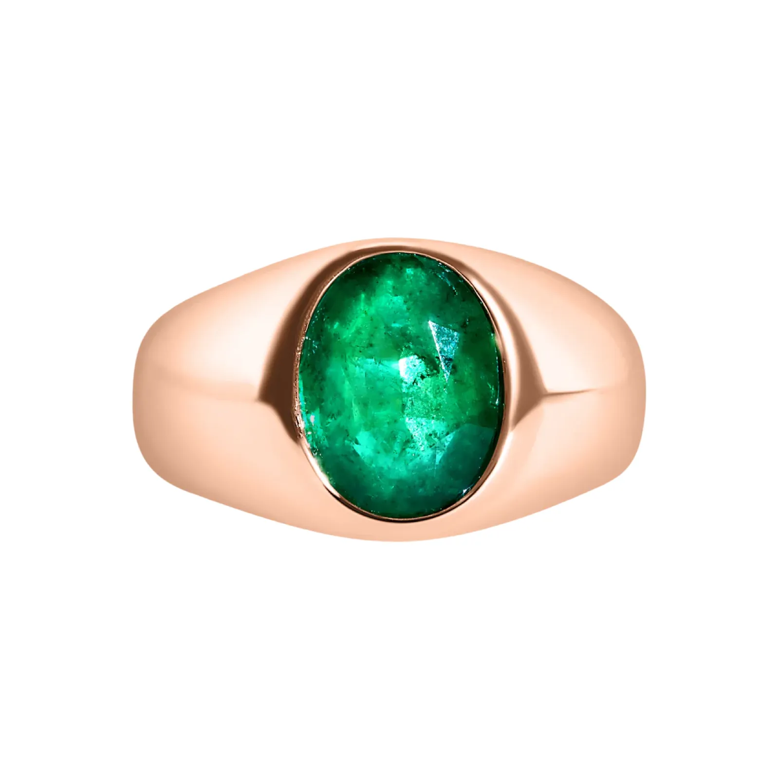 Glowing Bezel Set Emerald Dome Ring