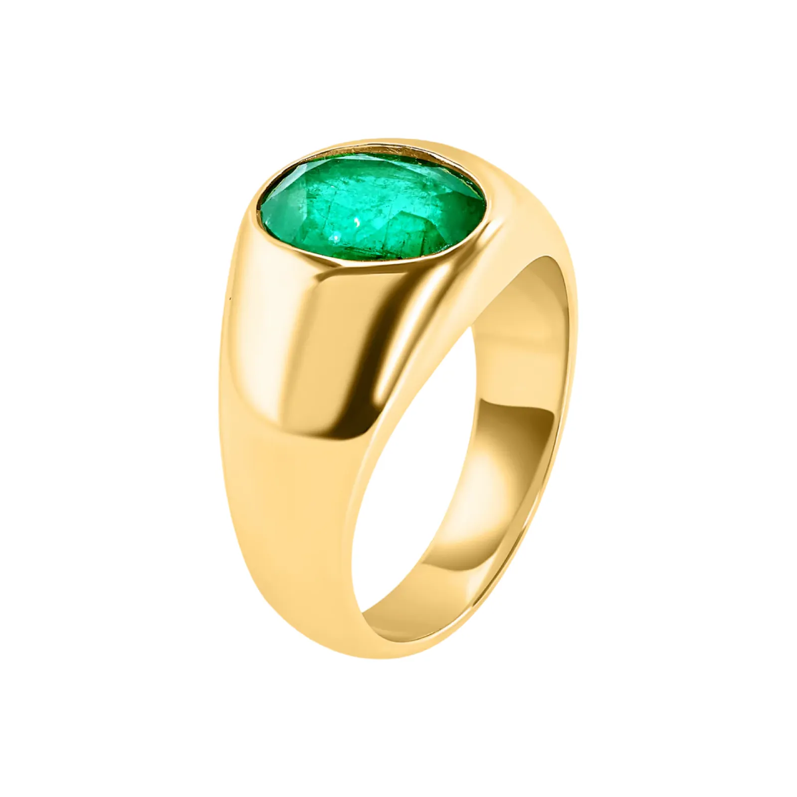 Glowing Bezel Set Emerald Dome Ring