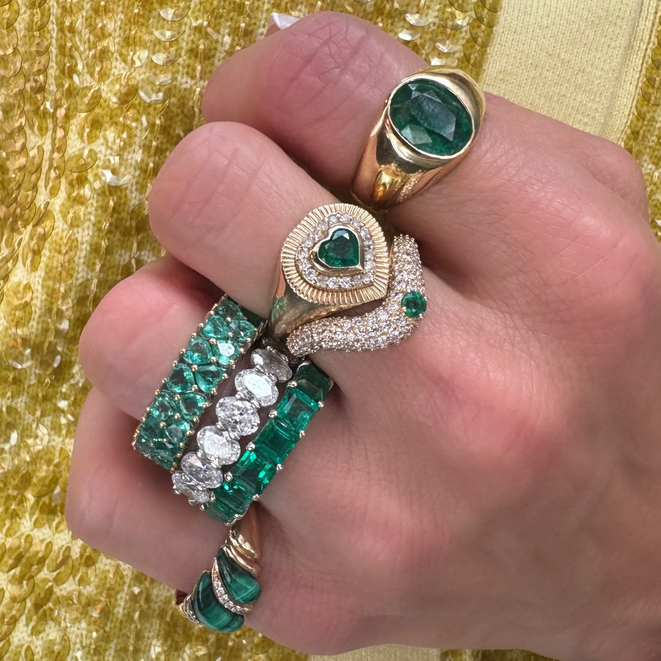 Glowing Bezel Set Emerald Dome Ring