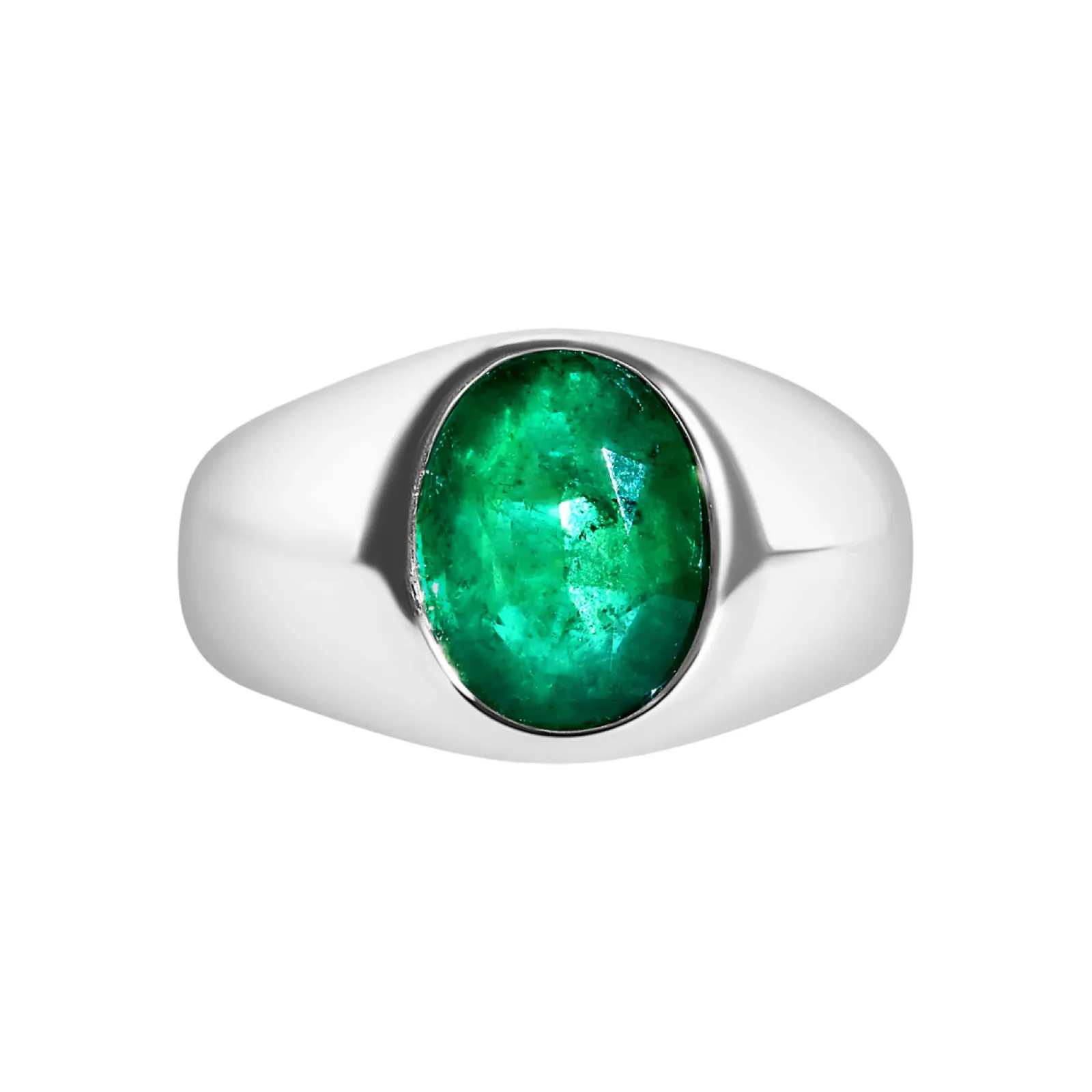 Glowing Bezel Set Emerald Dome Ring