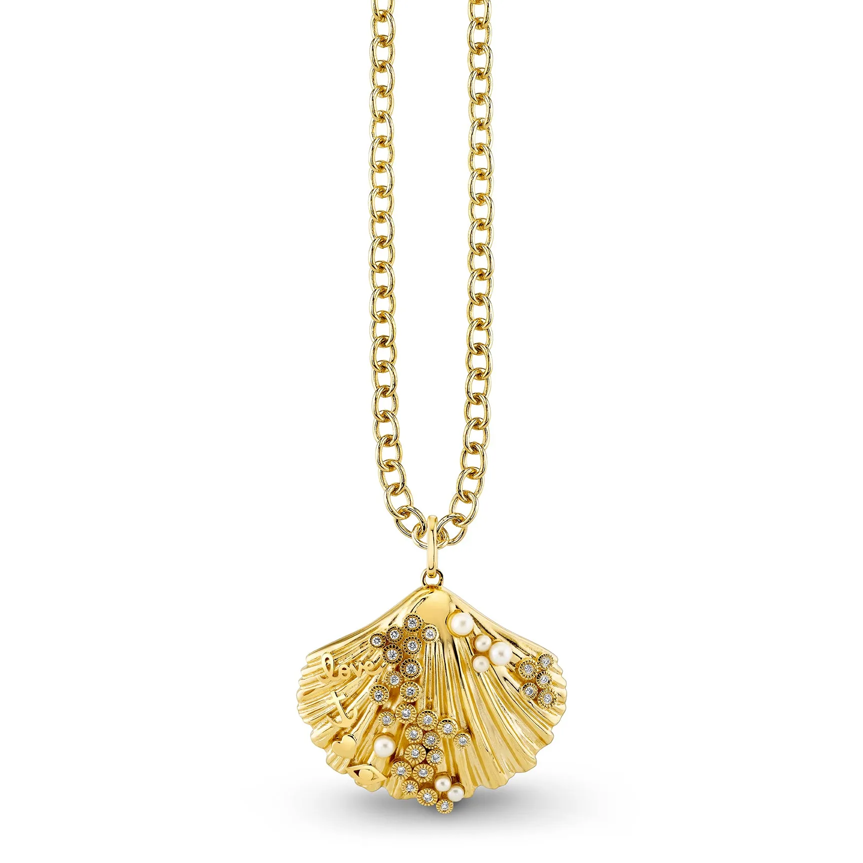 Gold & Diamond Large Scallop Shell Icons Charm