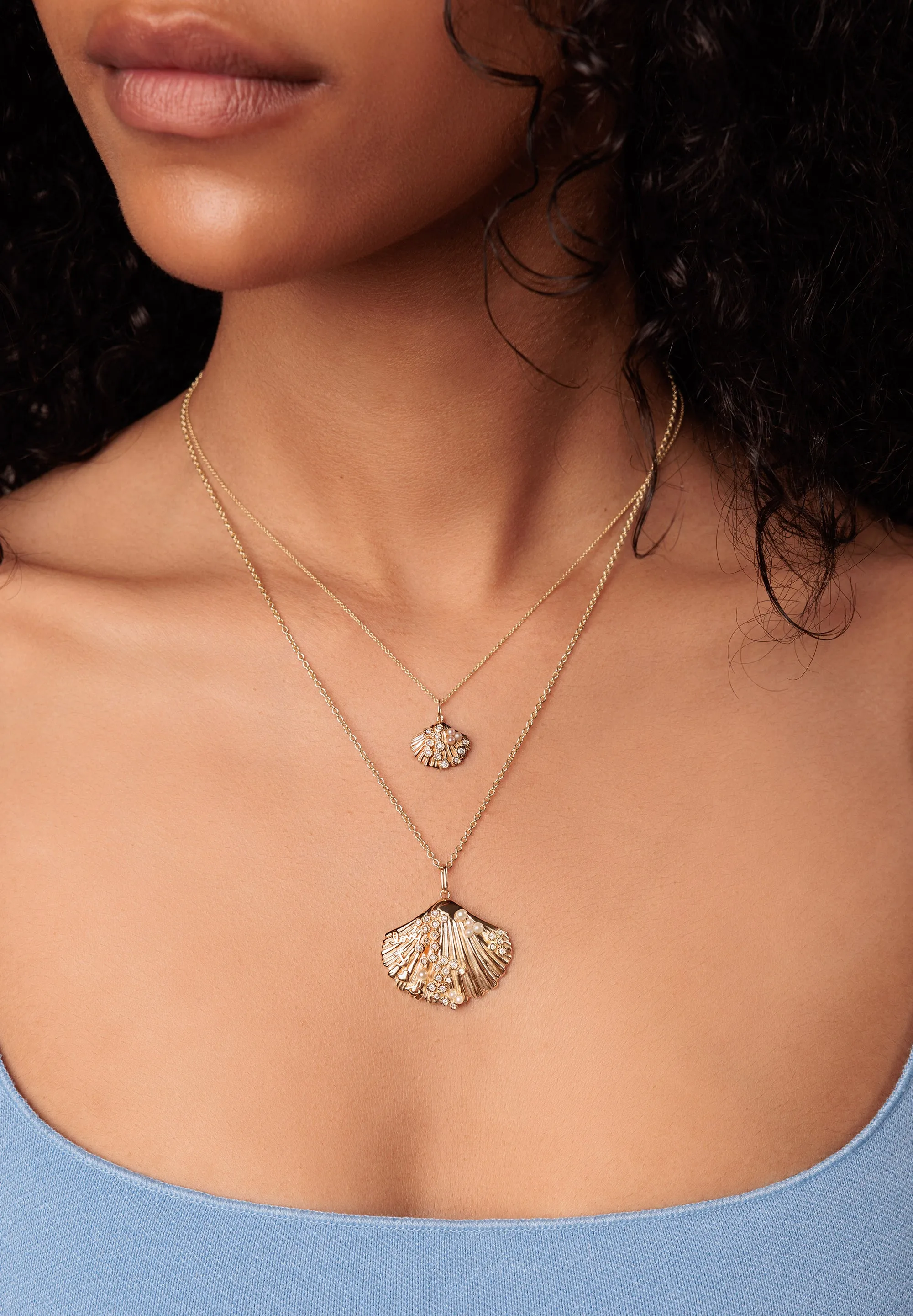 Gold & Diamond Large Scallop Shell Icons Charm