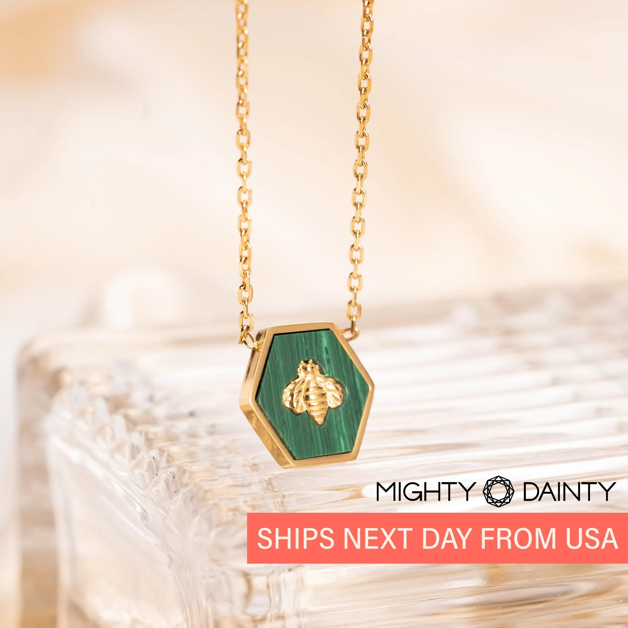 Gold Bee Stone Necklace