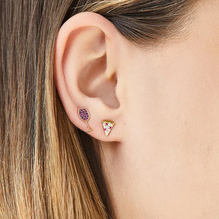 Gold Diamond & Ruby Pizza Slice Stud