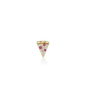 Gold Diamond & Ruby Pizza Slice Stud