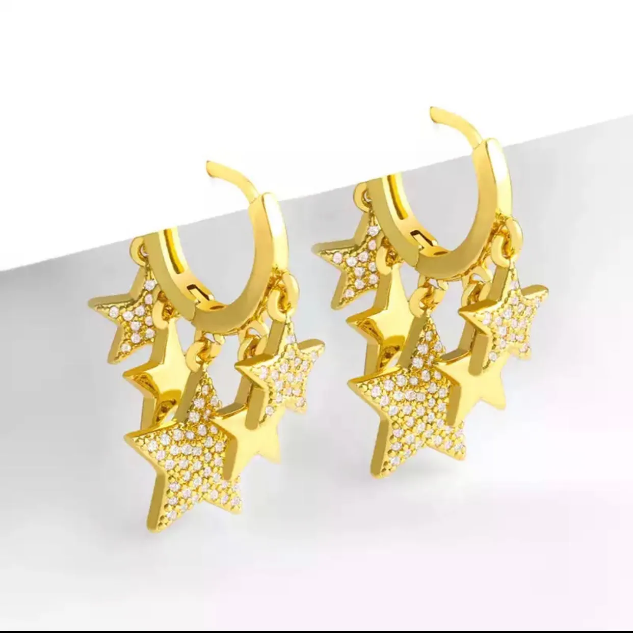 Gold Plated Small Hoop Earrings with Multi-Star Pave Charms 210-04 | Erika Williner Designs