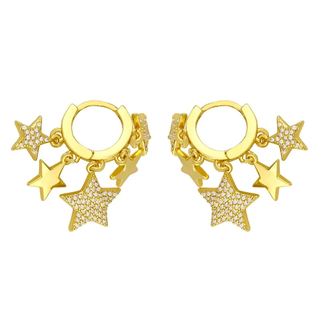 Gold Plated Small Hoop Earrings with Multi-Star Pave Charms 210-04 | Erika Williner Designs