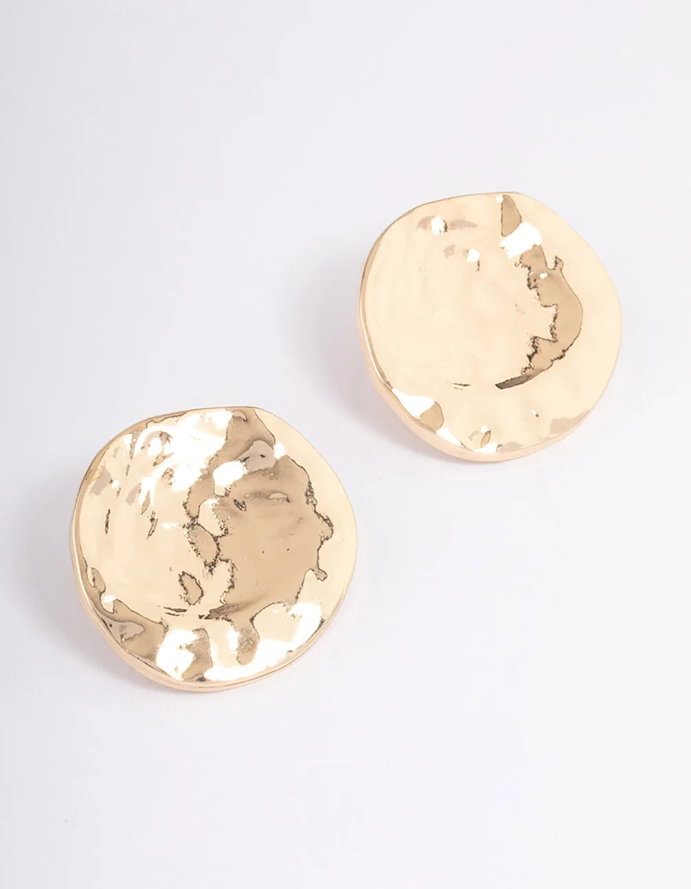 Gold Shiny Flat Disc Stud Earrings